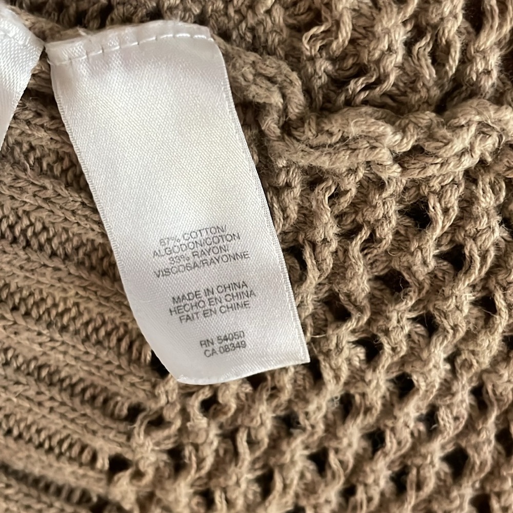 Cotton knit scalloped edge cardigan sweater taupe oatmeal textured cardigan READ - Picture 9 of 9